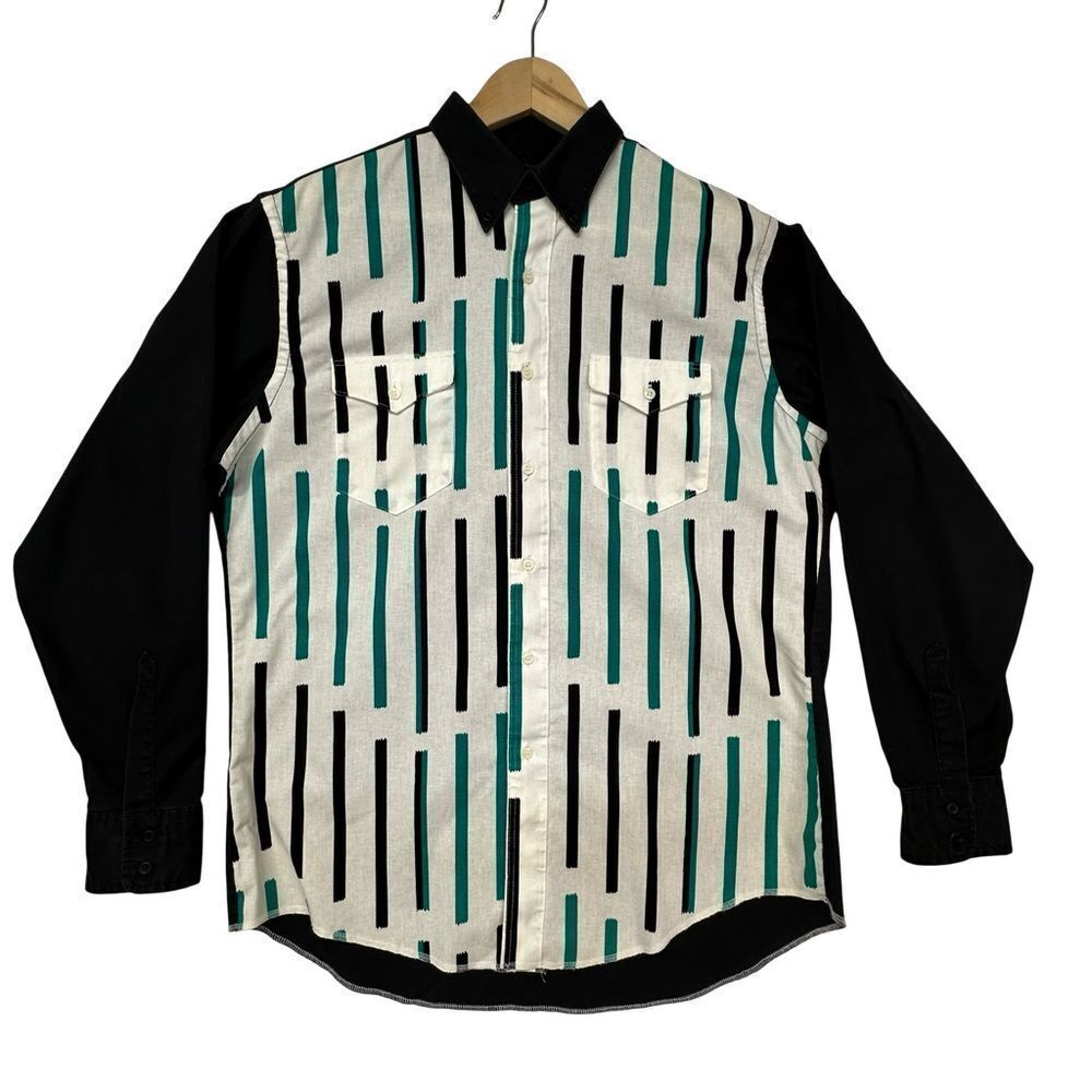 WRANGLER Black & Green Striped Vintage Brushpopper Size 16.5